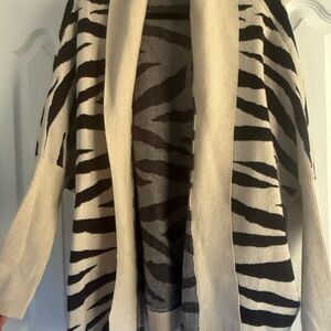 Joan Vass Cream and Black Zebra Cardigan Sweater